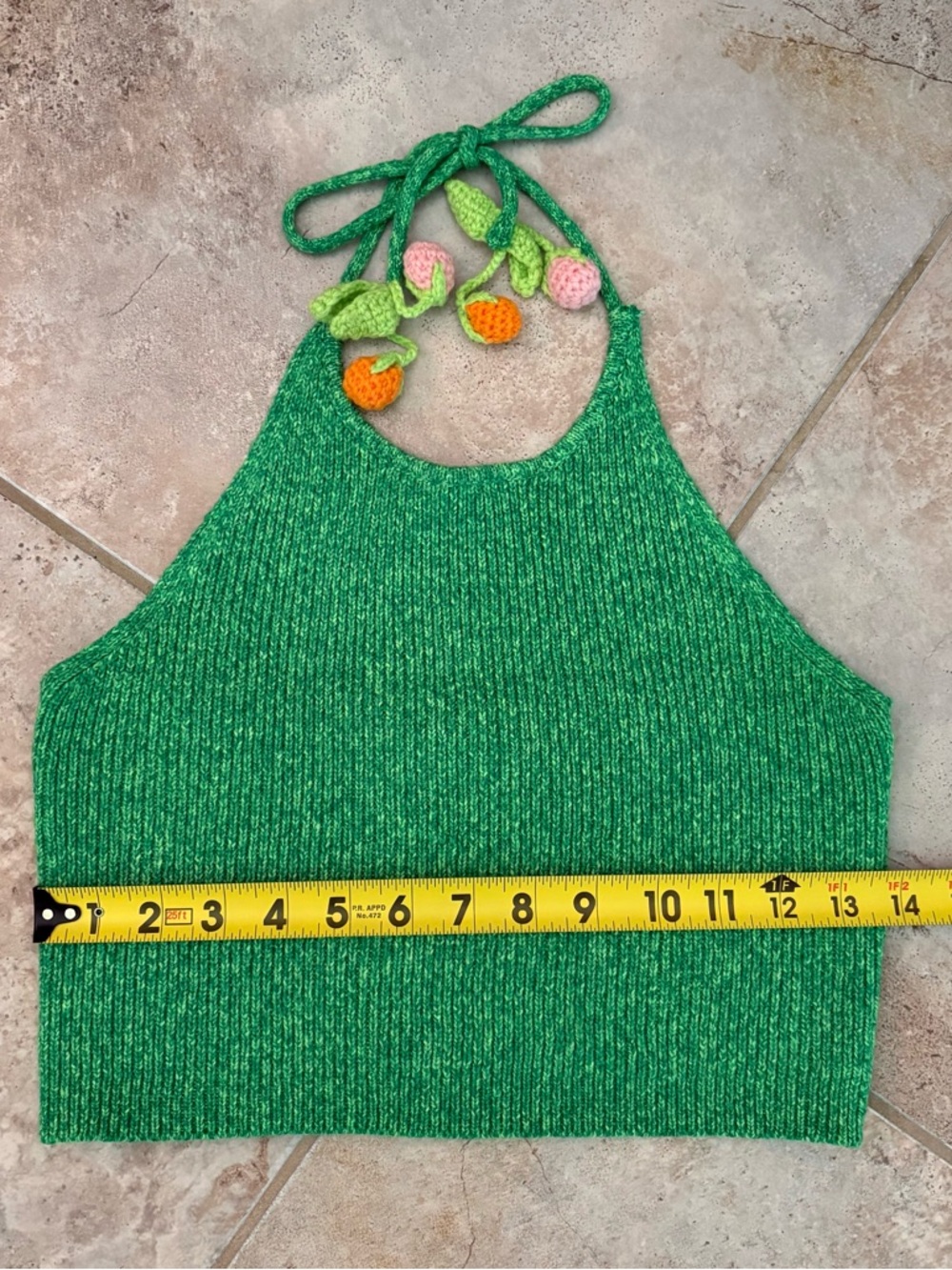 Crochet Fruit Green Halter Top Women’s Large 3D Cottagecore Boho Festival Summer - Picture 8 of 9